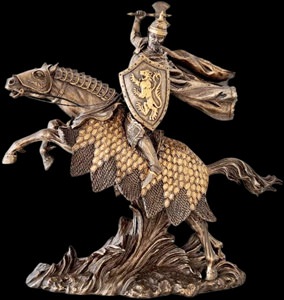 bronzefigur af ridder på hest til stuen